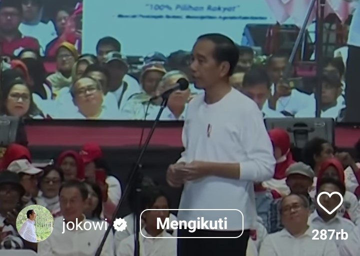 Presiden Joko Widodo pada acara Musyawarah Rakyat (Musra) di Istora Senayan, Jakarta, pada Minggu, 14 Mei 2023 (tangkapan layar dari akun instagram.com/jokowi)